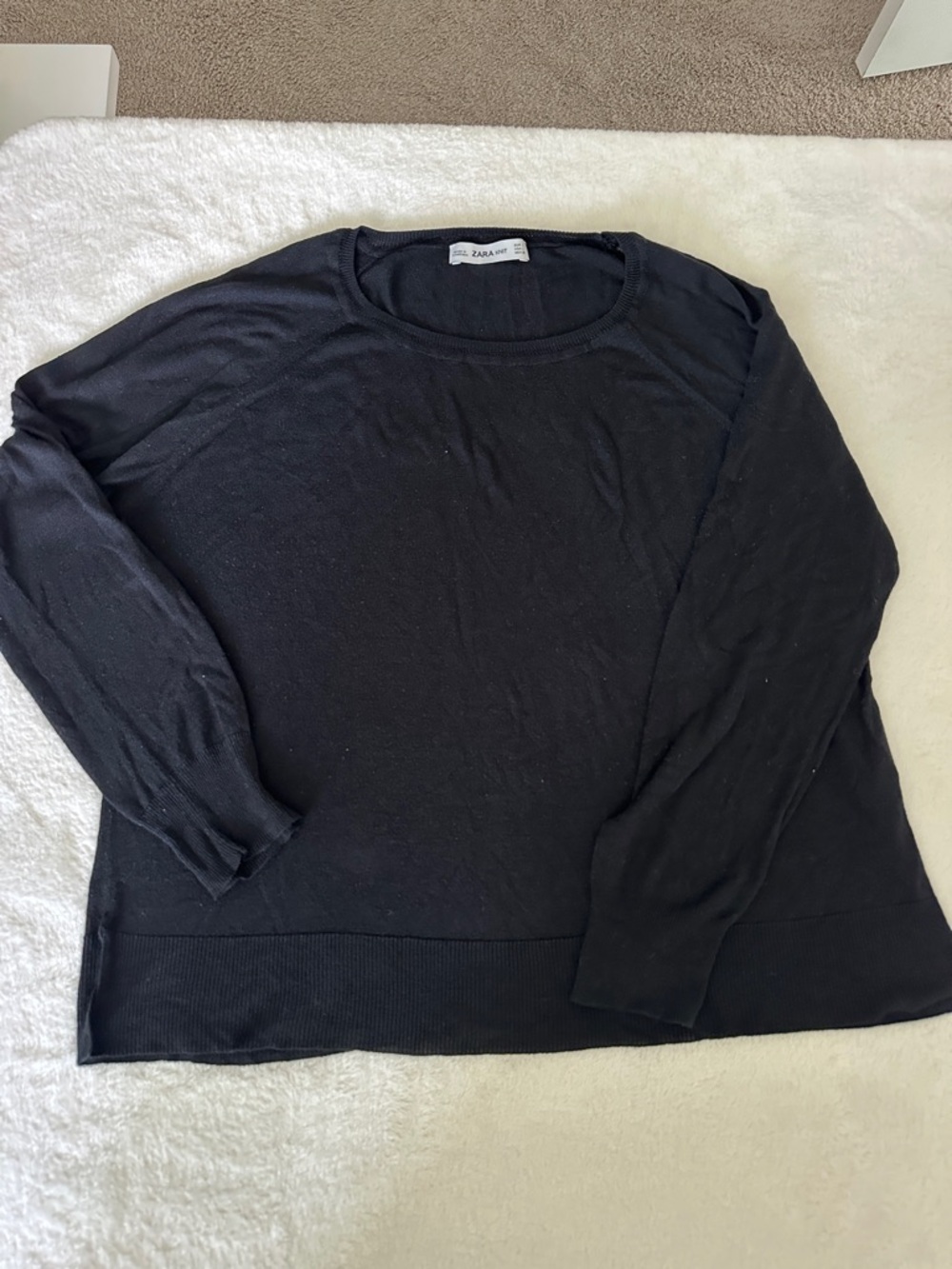 Zara Knit Black Long Sleeve Crew Sweater